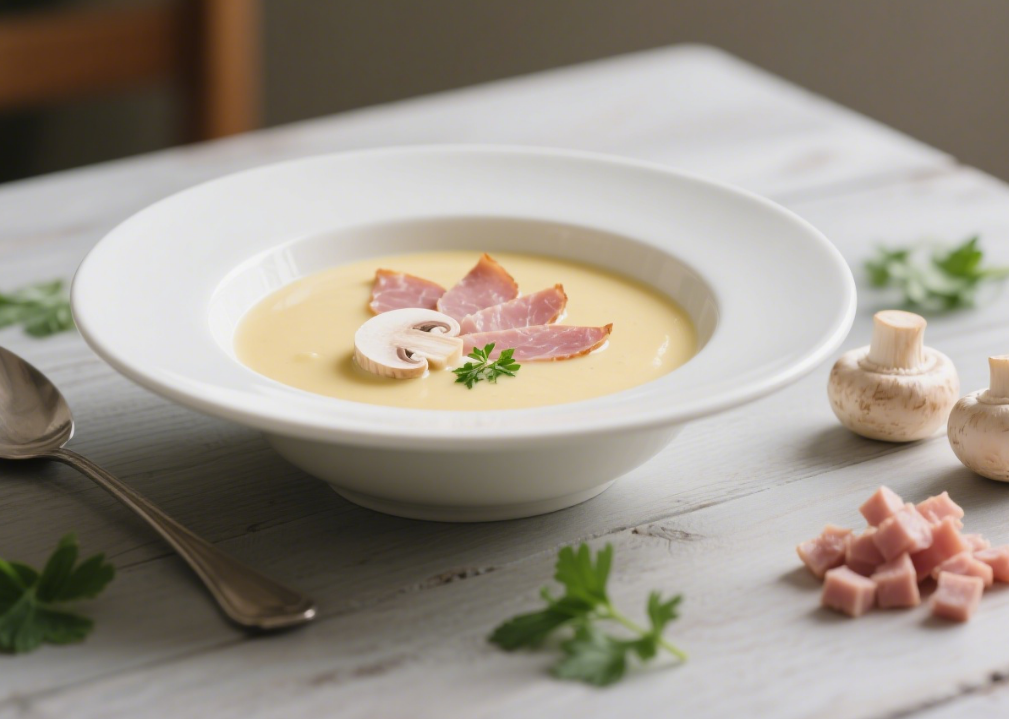 A Western Restaurant Style: Rich and Flavorful Cream of Mushroom and Ham Soup